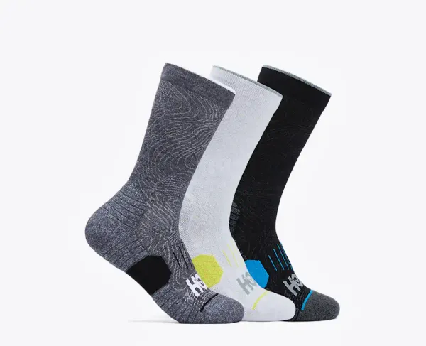 Hoka All Gender CREW RUN SOCK 3-PACK WHITE / BLACK / GREY