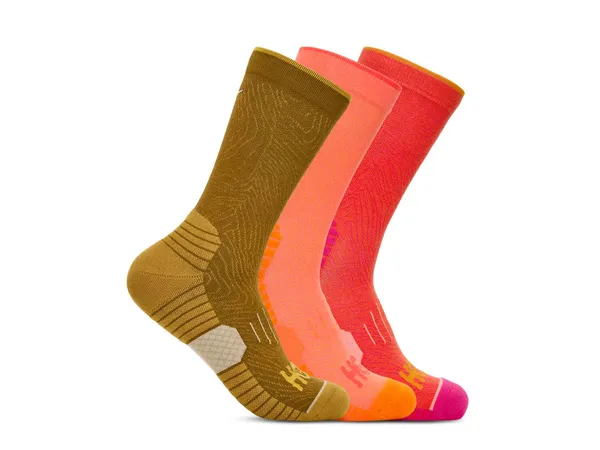 Hoka All Gender CREW RUN SOCK 3-PACK CRWY SEED / NEON CANTLPE / BELL PEPPER