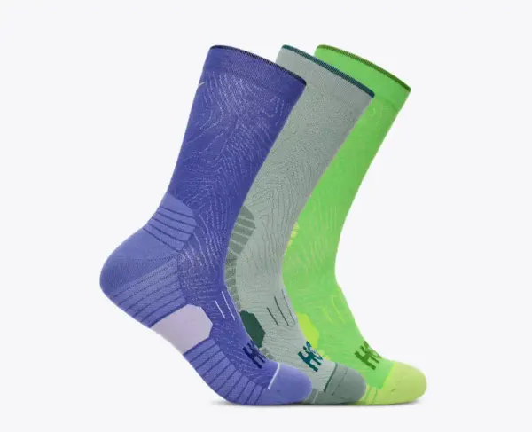 Hoka All Gender CREW RUN SOCK 3-PACK CELESTIAL BLUE / SAGE / NEON GREEN
