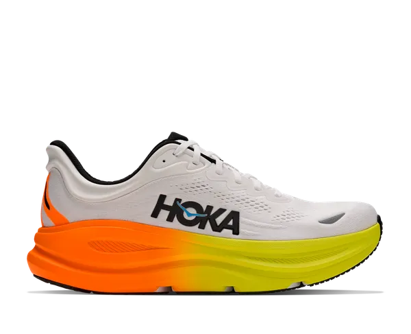 Hoka Men's BONDI 9 WHITE / NEON TANGERINE