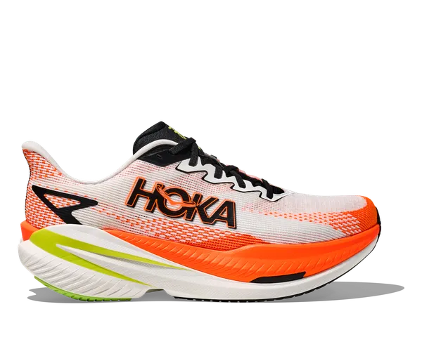 Hoka Men's MACH X 3 WHITE / NEON TANGERINE